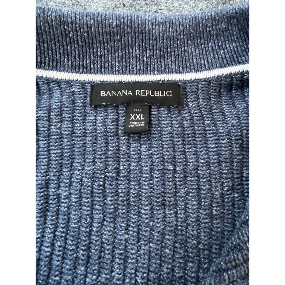 Banana Republic Polo Men 2XLTG Blue Soft Linen Blend SS Heavy Knit Luxury